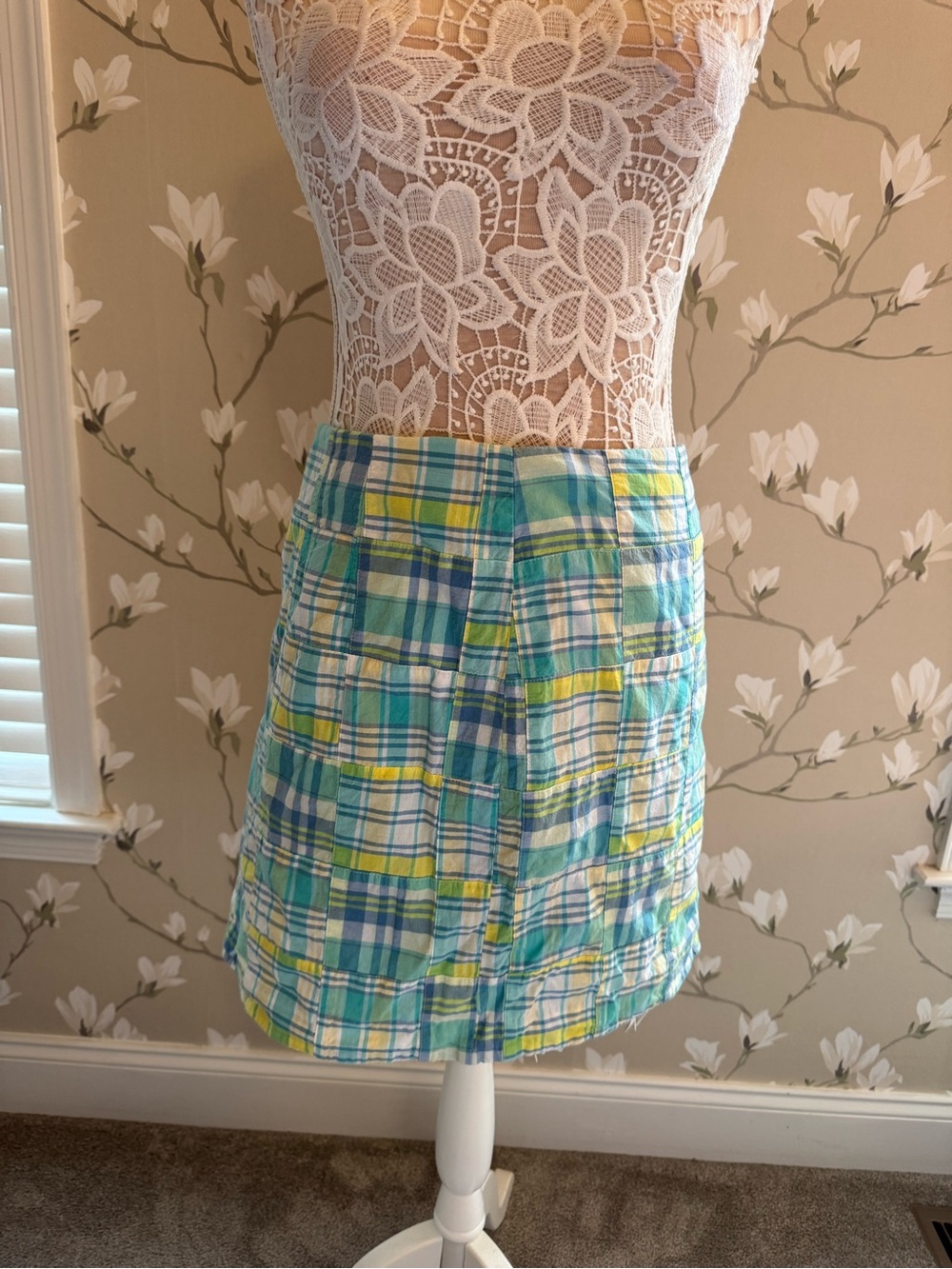 Talbots Plaid Mini Skirt in Teal, Aqua & Yellow